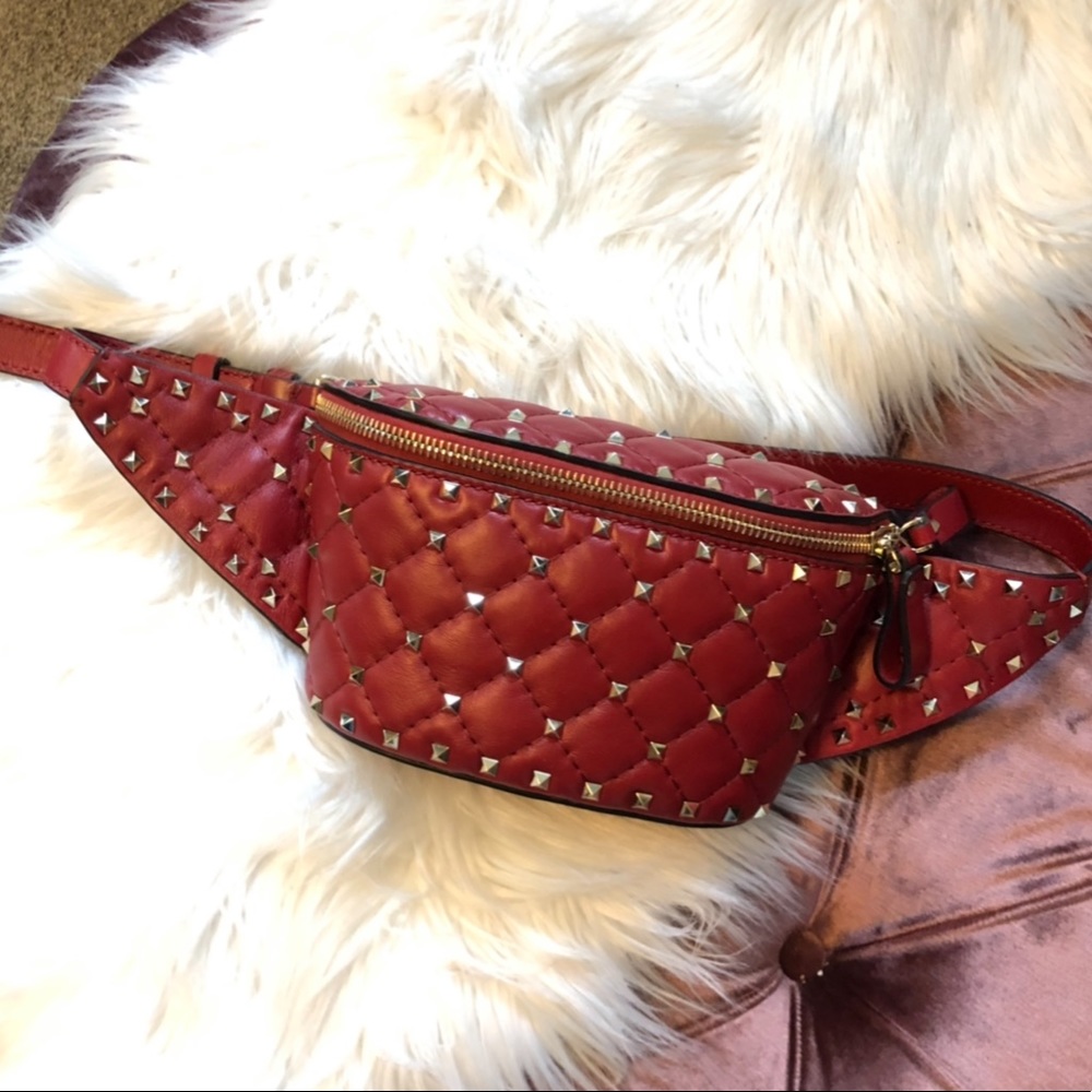 Valentino Rockstud Red Leather Bum Bag Belt Bag